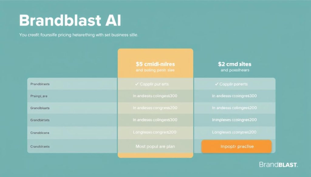 Brandblast AI pricing comparison showing value for different business sizes