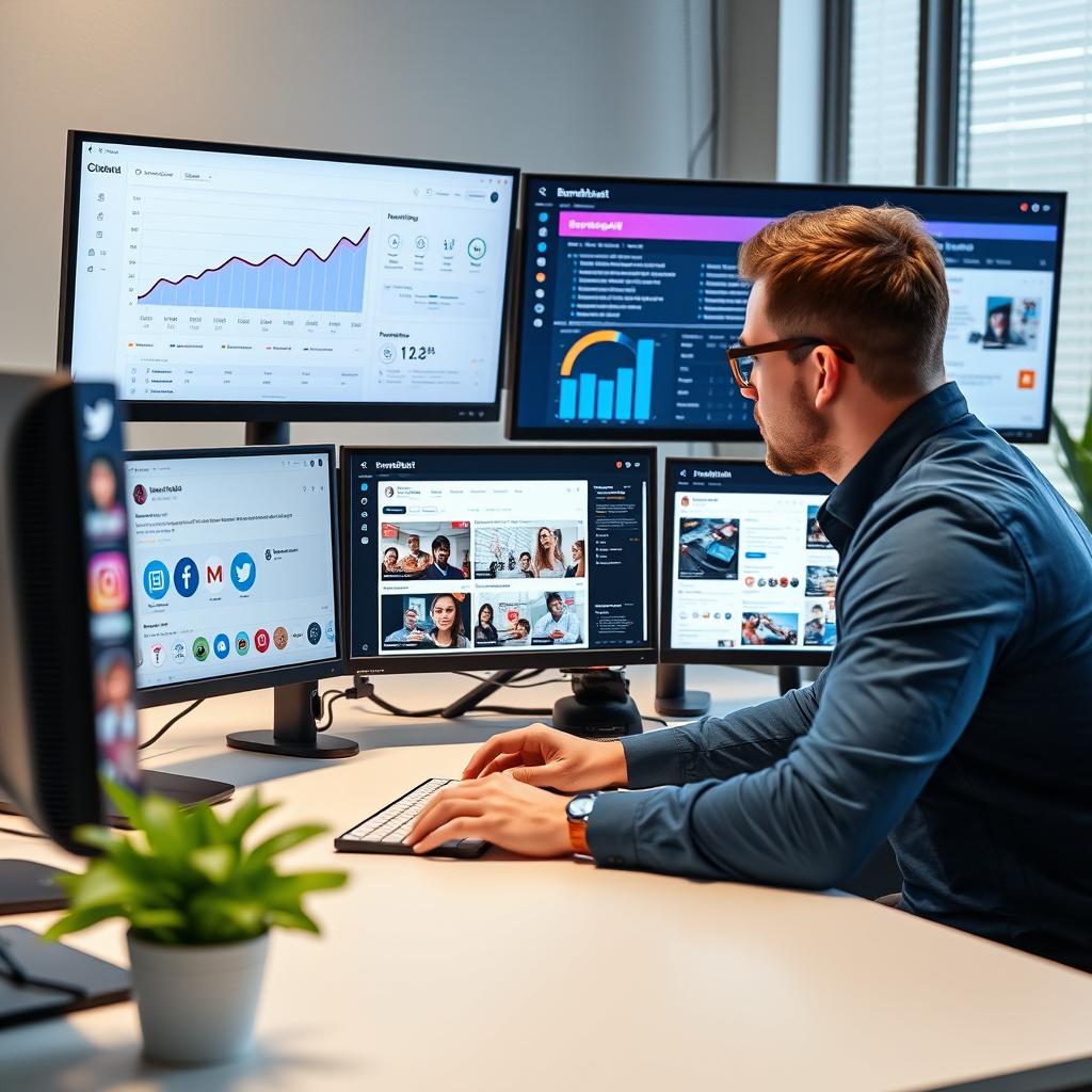 Social media manager using Brandblast AI to streamline workflow